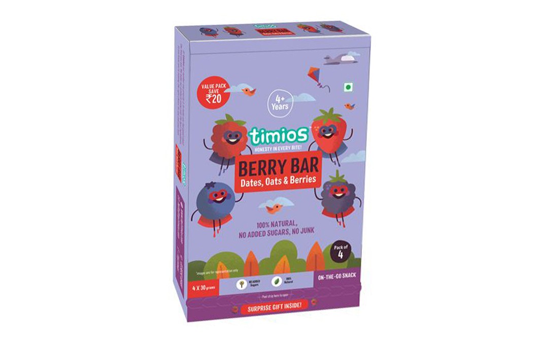 Timios Berry Bar Dates, Oats & Berries  Pack  120 grams